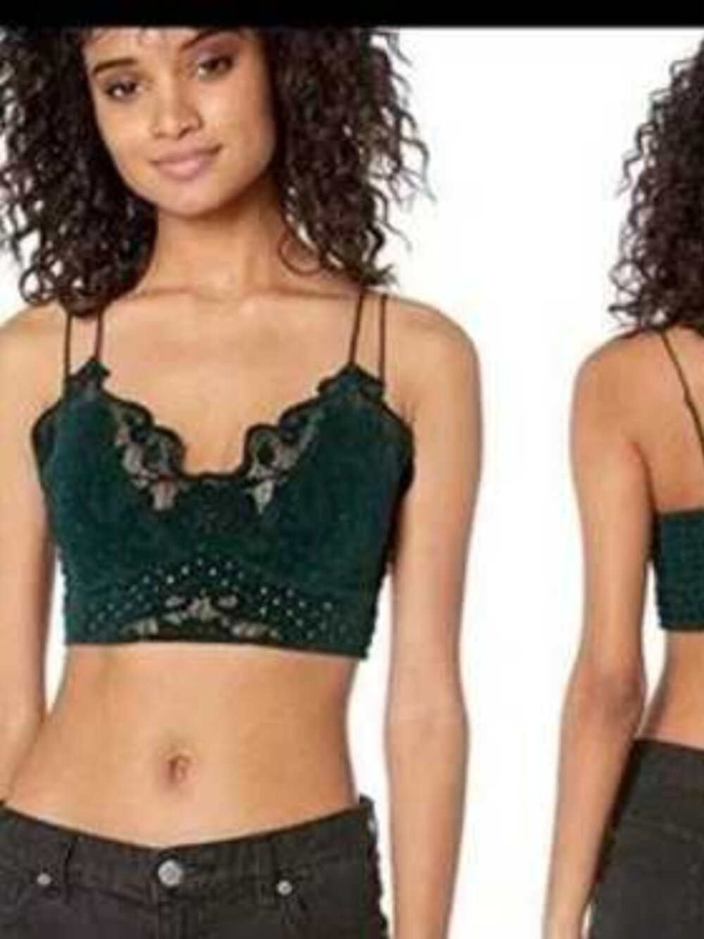 Free People FP One Flocked Velvet Bralette Adella Smocked Pine Eyelet Top NWT XS
